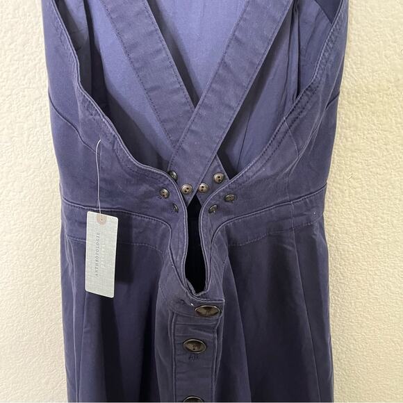 NWT Anthropologie Maeve Navy A-Line Flared Open Back Overall Midi Denim Dress 2P - Picture 6 of 11
